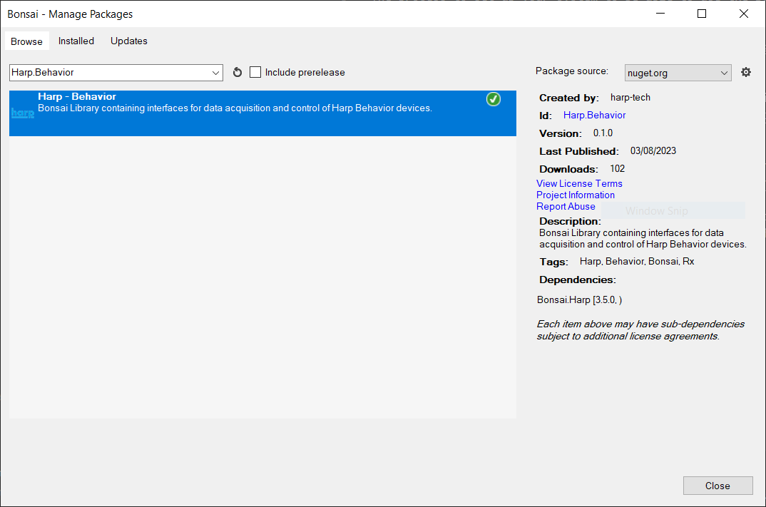 Installing a Harp device package